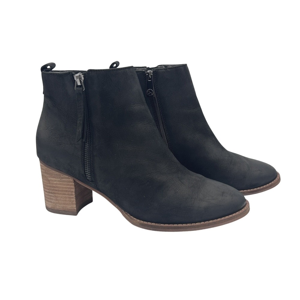 Blondo Black Leather Ankle Boots Women's 12M Nubuck Waterproof Zip Block Heel - Picture 3 of 12